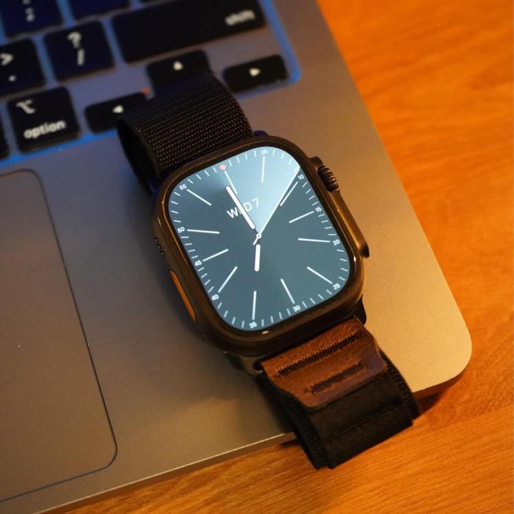 Cinturino per orologio in nylon Alpine con etichetta in ecopelle vegana stile retrò., For Apple Watch 46mm / 49mm / 45mm / 44mm, For Apple Watch 42mm / 41mm / 40mm / 38mm