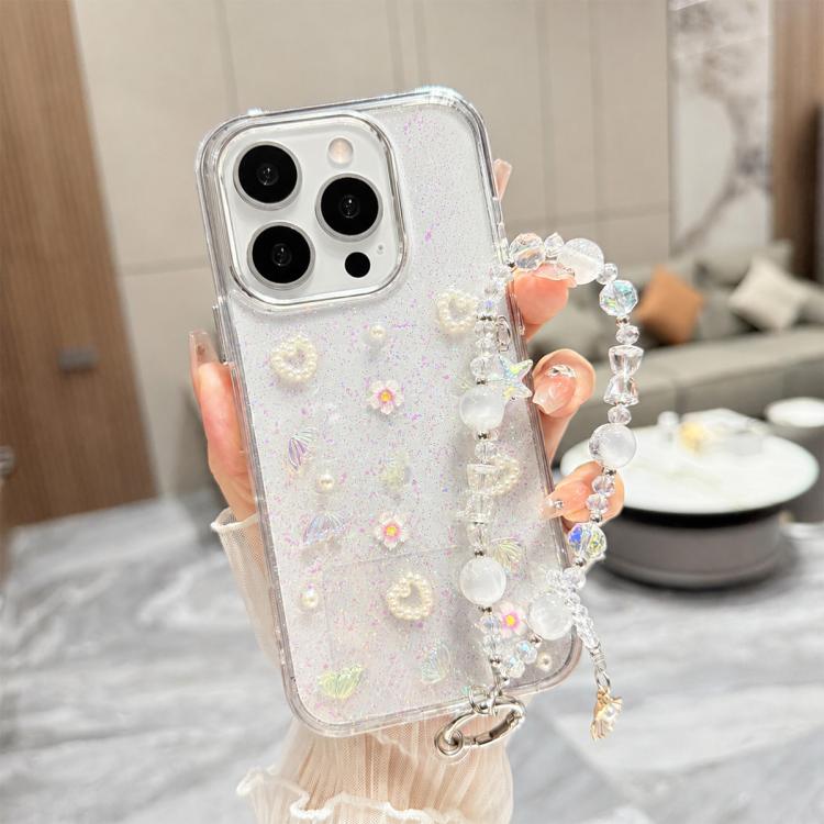 Custodia per telefono in TPU epossidico con glitter e quattro farfalle 3D, con bracciale a catena., For iPhone 17 Pro Max, For iPhone 17 Pro, For iPhone 17, For iPhone Air, For iPhone 16 Pro Max, For iPhone 16 Pro, For iPhone 16 Plus, For iPhone 16
