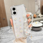 Custodia per telefono in TPU epossidico con glitter e quattro farfalle 3D, con bracciale a catena., For iPhone 17 Pro Max, For iPhone 17 Pro, For iPhone 17, For iPhone Air, For iPhone 16 Pro Max, For iPhone 16 Pro, For iPhone 16 Plus, For iPhone 16