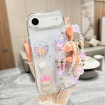 Custodia per telefono in TPU epossidico con glitter e quattro farfalle 3D, con bracciale a catena., For iPhone 17 Pro Max, For iPhone 17 Pro, For iPhone 17, For iPhone Air, For iPhone 16 Pro Max, For iPhone 16 Pro, For iPhone 16 Plus, For iPhone 16