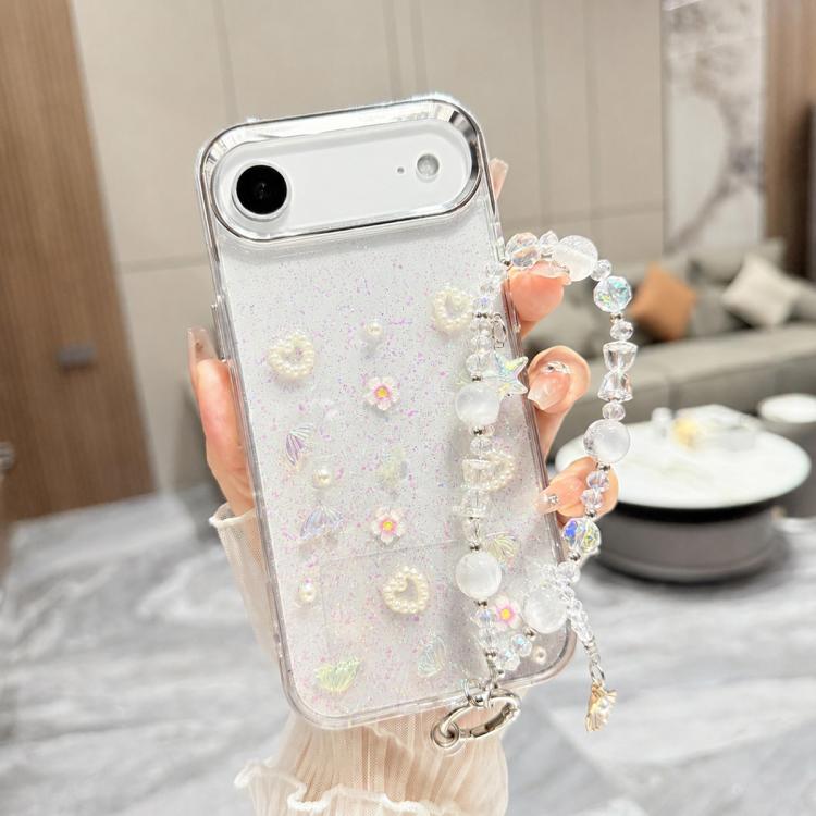 Custodia per telefono in TPU epossidico con glitter e quattro farfalle 3D, con bracciale a catena., For iPhone 17 Pro Max, For iPhone 17 Pro, For iPhone 17, For iPhone Air, For iPhone 16 Pro Max, For iPhone 16 Pro, For iPhone 16 Plus, For iPhone 16