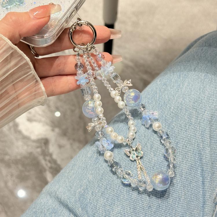 Custodia per telefono in TPU epossidico con glitter e quattro farfalle 3D, con bracciale a catena., For iPhone 15 Pro Max, For iPhone 15 Pro, For iPhone 15 Plus, For iPhone 15
