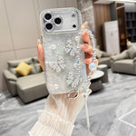Custodia per telefono con texture a conchiglia, perla 3D, farfalla, diamanti e glitter, con catena a bracciale, For iPhone 17 Pro Max, For iPhone 17 Pro, For iPhone 17, For iPhone Air, For iPhone 16 Pro Max, For iPhone 16 Pro, For iPhone 16 Plus       ...