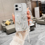 Custodia per telefono con texture a conchiglia, perla 3D, farfalla, diamanti e glitter, con catena a bracciale, For iPhone 17 Pro Max, For iPhone 17 Pro, For iPhone 17, For iPhone Air, For iPhone 16 Pro Max, For iPhone 16 Pro, For iPhone 16 Plus       ...