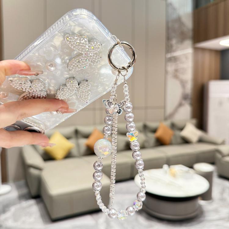 Custodia per telefono con texture a conchiglia, perla 3D, farfalla, diamanti e glitter, con catena a bracciale, For iPhone 17 Pro Max, For iPhone 17 Pro, For iPhone 17, For iPhone Air, For iPhone 16 Pro Max, For iPhone 16 Pro, For iPhone 16 Plus       ...