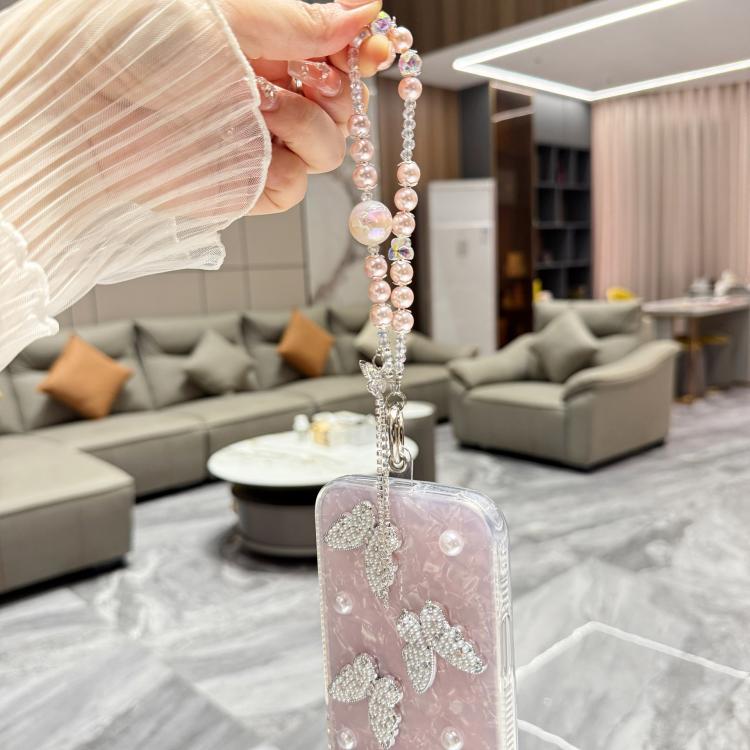 Custodia per telefono con texture a conchiglia, perla 3D, farfalla, diamanti e glitter, con catena a bracciale, For iPhone 17 Pro Max, For iPhone 17 Pro, For iPhone 17, For iPhone Air, For iPhone 16 Pro Max, For iPhone 16 Pro, For iPhone 16 Plus       ...