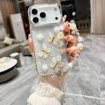 Custodia per telefono in TPU e resina epossidica con farfalla 3D glitterata e bracciale a catena, For iPhone 17 Pro Max, For iPhone 17 Pro, For iPhone 17, For iPhone Air, For iPhone 16 Pro Max, For iPhone 16 Pro, For iPhone 16 Plus, For iPhone 16
