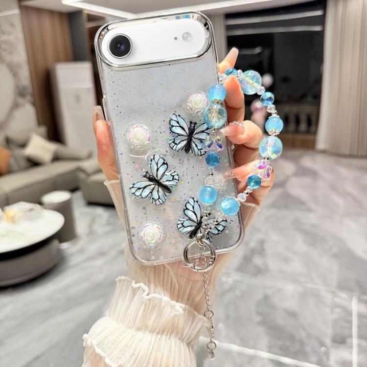 Custodia per telefono in TPU e resina epossidica con farfalla 3D glitterata e bracciale a catena, For iPhone 17 Pro Max, For iPhone 17 Pro, For iPhone 17, For iPhone Air, For iPhone 16 Pro Max, For iPhone 16 Pro, For iPhone 16 Plus, For iPhone 16