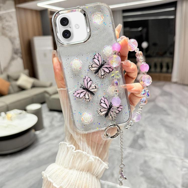 Custodia per telefono in TPU e resina epossidica con farfalla 3D glitterata e bracciale a catena, For iPhone 17 Pro Max, For iPhone 17 Pro, For iPhone 17, For iPhone Air, For iPhone 16 Pro Max, For iPhone 16 Pro, For iPhone 16 Plus, For iPhone 16