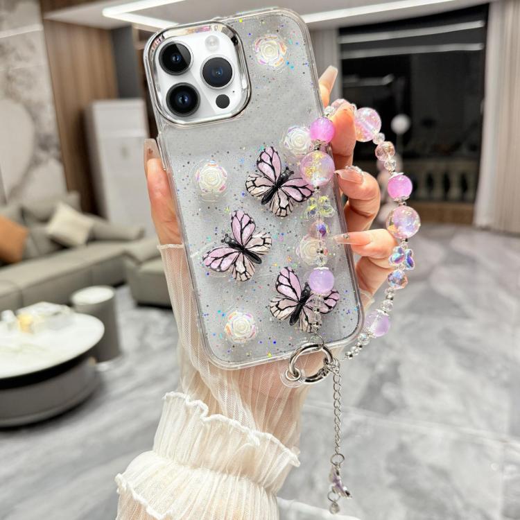 Custodia per telefono in TPU e resina epossidica con farfalla 3D glitterata e bracciale a catena, For iPhone 17 Pro Max, For iPhone 17 Pro, For iPhone 17, For iPhone Air, For iPhone 16 Pro Max, For iPhone 16 Pro, For iPhone 16 Plus, For iPhone 16