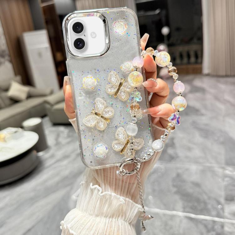 Custodia per telefono in TPU e resina epossidica con farfalla 3D glitterata e bracciale a catena, For iPhone 17 Pro Max, For iPhone 17 Pro, For iPhone 17, For iPhone Air, For iPhone 16 Pro Max, For iPhone 16 Pro, For iPhone 16 Plus, For iPhone 16