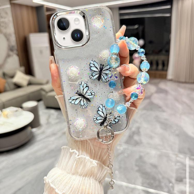 Custodia per telefono in TPU e resina epossidica con farfalla 3D glitterata e bracciale a catena, For iPhone 13 Pro Max, For iPhone 13 Pro, For iPhone 13, For iPhone 12, For iPhone 12 Pro Max, For iPhone 12 Pro