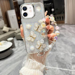 Custodia per telefono in TPU e resina epossidica con farfalla 3D glitterata e bracciale a catena, For iPhone 13 Pro Max, For iPhone 13 Pro, For iPhone 13, For iPhone 12, For iPhone 12 Pro Max, For iPhone 12 Pro
