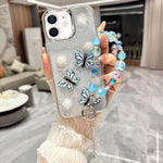 Custodia per telefono in TPU e resina epossidica con farfalla 3D glitterata e bracciale a catena, For iPhone 13 Pro Max, For iPhone 13 Pro, For iPhone 13, For iPhone 12, For iPhone 12 Pro Max, For iPhone 12 Pro
