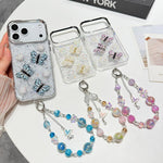Custodia per telefono in TPU e resina epossidica con farfalla 3D glitterata e bracciale a catena, For iPhone 15 Pro Max, For iPhone 15 Pro, For iPhone 15 Plus, For iPhone 15, For iPhone 14 Plus, For iPhone 14, For iPhone 14 Pro, For iPhone 14 Pro Max