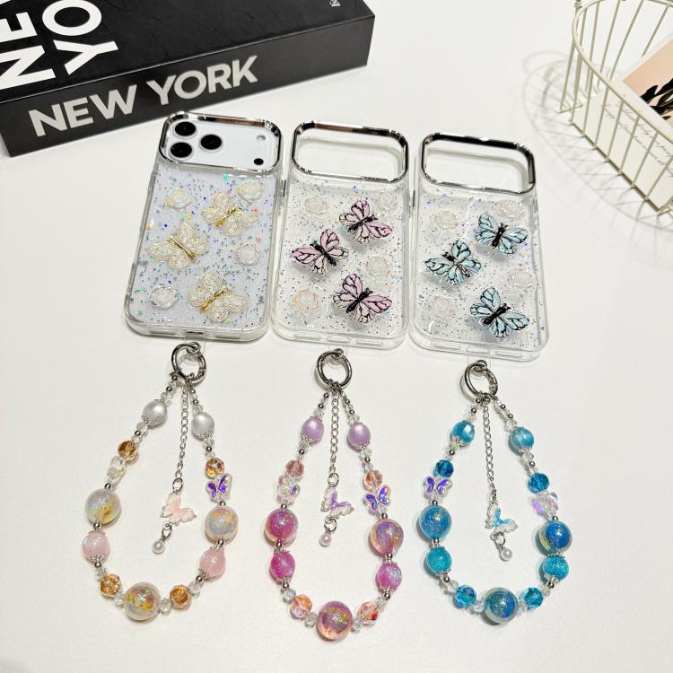 Custodia per telefono in TPU e resina epossidica con farfalla 3D glitterata e bracciale a catena, For iPhone 13 Pro Max, For iPhone 13 Pro, For iPhone 13, For iPhone 12, For iPhone 12 Pro Max, For iPhone 12 Pro