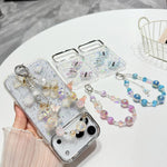 Custodia per telefono in TPU e resina epossidica con farfalla 3D glitterata e bracciale a catena, For iPhone 15 Pro Max, For iPhone 15 Pro, For iPhone 15 Plus, For iPhone 15, For iPhone 14 Plus, For iPhone 14, For iPhone 14 Pro, For iPhone 14 Pro Max