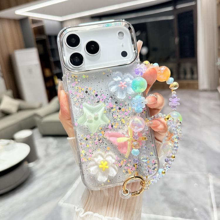 Custodia per telefono in TPU e resina epossidica con farfalla 3D glitterata e catena a bracciale, For iPhone 17 Pro Max, For iPhone 17 Pro, For iPhone 17, For iPhone Air