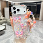 Custodia per telefono in TPU e resina epossidica con farfalla 3D glitterata e catena a bracciale, For iPhone 17 Pro Max, For iPhone 17 Pro, For iPhone 17, For iPhone Air