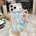 Custodia per telefono in TPU e resina epossidica con farfalla 3D glitterata e catena a bracciale, For iPhone 17 Pro Max, For iPhone 17 Pro, For iPhone 17, For iPhone Air