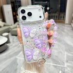 Custodia per telefono in TPU e resina epossidica con farfalla 3D glitterata e catena a bracciale, For iPhone 17 Pro Max, For iPhone 17 Pro, For iPhone 17, For iPhone Air