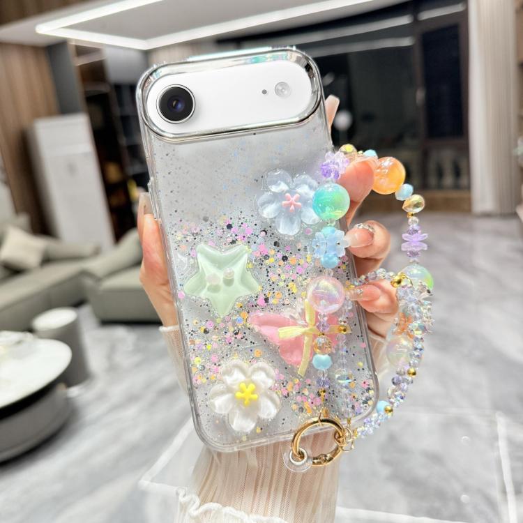 Custodia per telefono in TPU e resina epossidica con farfalla 3D glitterata e catena a bracciale, For iPhone 17 Pro Max, For iPhone 17 Pro, For iPhone 17, For iPhone Air