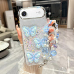 Custodia per telefono in TPU e resina epossidica con farfalla 3D glitterata e catena a bracciale, For iPhone 17 Pro Max, For iPhone 17 Pro, For iPhone 17, For iPhone Air