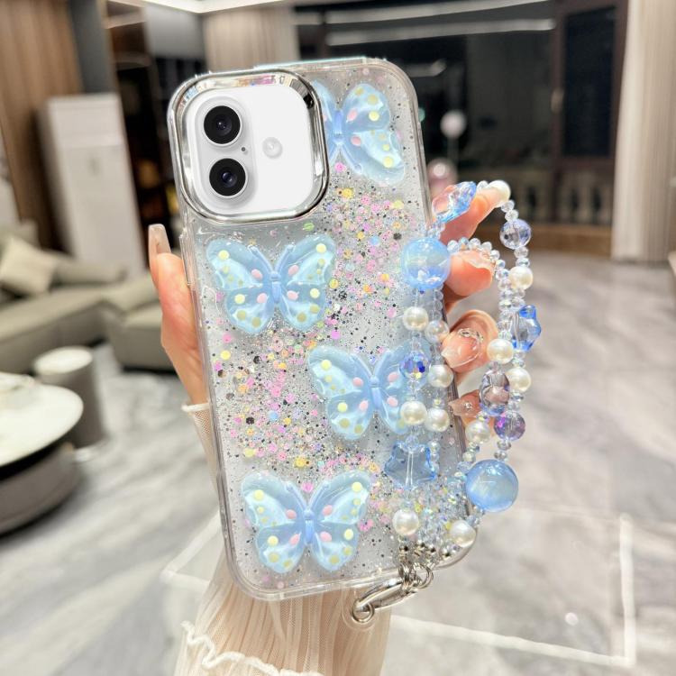 Custodia per telefono in TPU e resina epossidica con farfalla 3D glitterata e catena a bracciale, For iPhone 17 Pro Max, For iPhone 17 Pro, For iPhone 17, For iPhone Air