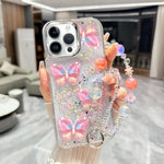 Custodia per telefono in TPU e resina epossidica con farfalla 3D glitterata e catena a bracciale, For iPhone 16 Pro Max, For iPhone 16 Pro, For iPhone 16 Plus, For iPhone 16