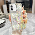 Custodia per telefono in TPU e resina epossidica con farfalla 3D glitterata e catena a bracciale, For iPhone 16 Pro Max, For iPhone 16 Pro, For iPhone 16 Plus, For iPhone 16
