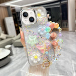 Custodia per telefono in TPU e resina epossidica con farfalla 3D glitterata e catena a bracciale, For iPhone 15 Pro Max, For iPhone 15 Pro, For iPhone 15 Plus, For iPhone 15