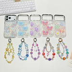Custodia per telefono in TPU e resina epossidica con farfalla 3D glitterata e catena a bracciale, For iPhone 15 Pro Max, For iPhone 15 Pro, For iPhone 15 Plus, For iPhone 15