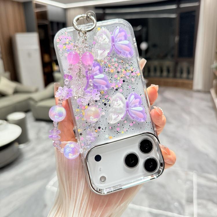 Custodia per telefono in TPU e resina epossidica con farfalla 3D glitterata e catena a bracciale, For iPhone 17 Pro Max, For iPhone 17 Pro, For iPhone 17, For iPhone Air