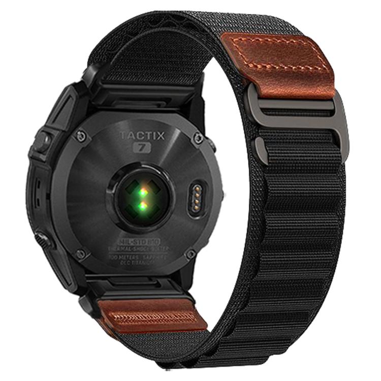 Cinturino per orologio in nylon Alpine con etichetta in ecopelle vegana stile retrò., For Gamin 26mm, For Gamin 22mm