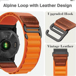 Cinturino per orologio in nylon Alpine con etichetta in ecopelle vegana stile retrò., For Gamin 26mm, For Gamin 22mm