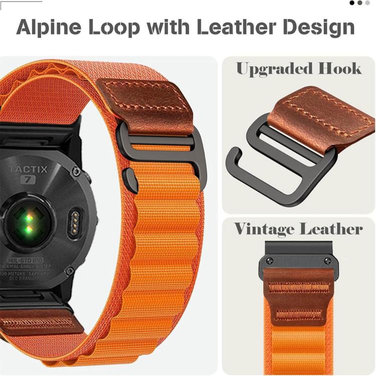 Cinturino per orologio in nylon Alpine con etichetta in ecopelle vegana stile retrò., For Gamin 26mm, For Gamin 22mm