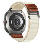 Cinturino per orologio in nylon Alpine con etichetta in ecopelle vegana stile retrò., For Samsung Galaxy Watch Ultra 47mm / Ultra 2025
