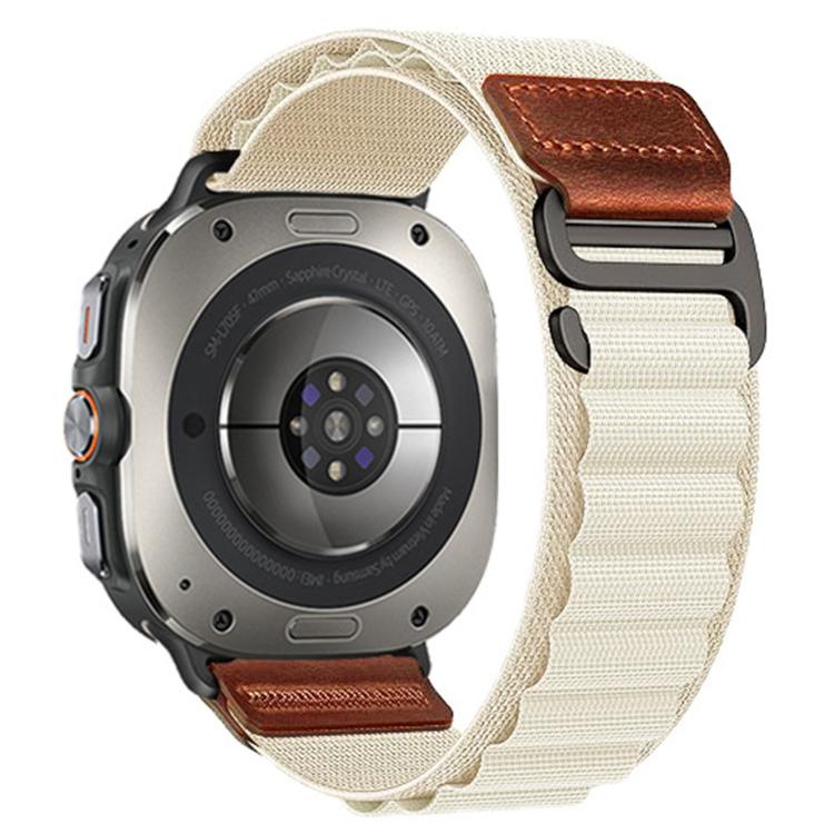 Cinturino per orologio in nylon Alpine con etichetta in ecopelle vegana stile retrò., For Samsung Galaxy Watch Ultra 47mm / Ultra 2025
