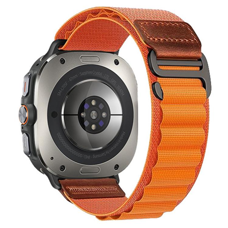 Cinturino per orologio in nylon Alpine con etichetta in ecopelle vegana stile retrò., For Samsung Galaxy Watch Ultra 47mm / Ultra 2025