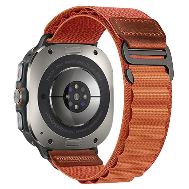 Cinturino per orologio in nylon Alpine con etichetta in ecopelle vegana stile retrò., For Samsung Galaxy Watch Ultra 47mm / Ultra 2025