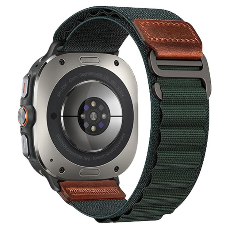 Cinturino per orologio in nylon Alpine con etichetta in ecopelle vegana stile retrò., For Samsung Galaxy Watch Ultra 47mm / Ultra 2025