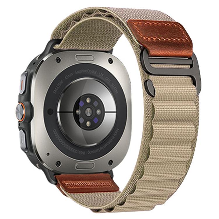 Cinturino per orologio in nylon Alpine con etichetta in ecopelle vegana stile retrò., For Samsung Galaxy Watch Ultra 47mm / Ultra 2025