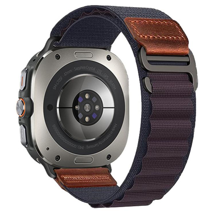 Cinturino per orologio in nylon Alpine con etichetta in ecopelle vegana stile retrò., For Samsung Galaxy Watch Ultra 47mm / Ultra 2025