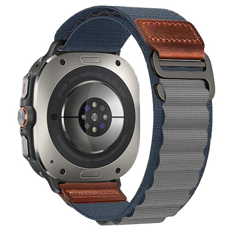 Cinturino per orologio in nylon Alpine con etichetta in ecopelle vegana stile retrò., For Samsung Galaxy Watch Ultra 47mm / Ultra 2025