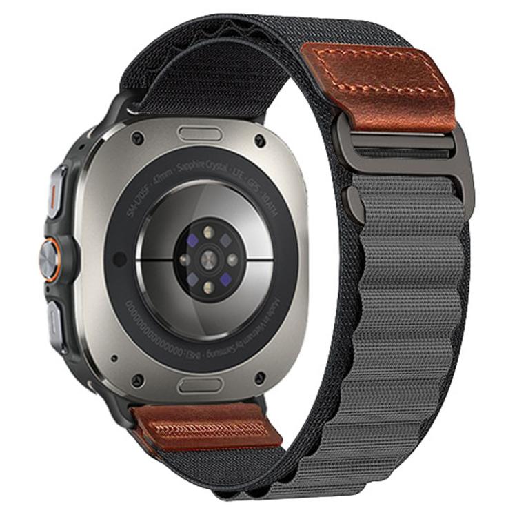 Cinturino per orologio in nylon Alpine con etichetta in ecopelle vegana stile retrò., For Samsung Galaxy Watch Ultra 47mm / Ultra 2025