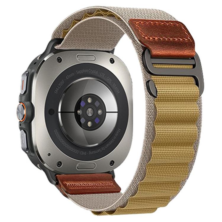 Cinturino per orologio in nylon Alpine con etichetta in ecopelle vegana stile retrò., For Samsung Galaxy Watch Ultra 47mm / Ultra 2025