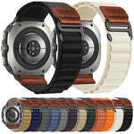 Cinturino per orologio in nylon Alpine con etichetta in ecopelle vegana stile retrò., For Samsung Galaxy Watch Ultra 47mm / Ultra 2025