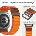 Cinturino per orologio in nylon Alpine con etichetta in ecopelle vegana stile retrò., For Samsung Galaxy Watch Ultra 47mm / Ultra 2025