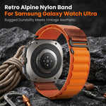 Cinturino per orologio in nylon Alpine con etichetta in ecopelle vegana stile retrò., For Samsung Galaxy Watch Ultra 47mm / Ultra 2025
