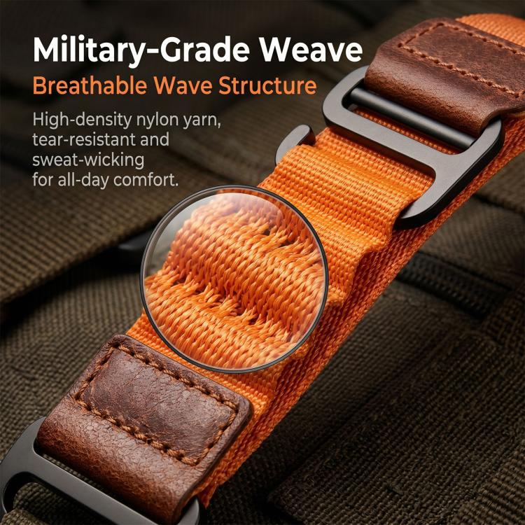 Cinturino per orologio in nylon Alpine con etichetta in ecopelle vegana stile retrò., For Samsung Galaxy Watch Ultra 47mm / Ultra 2025